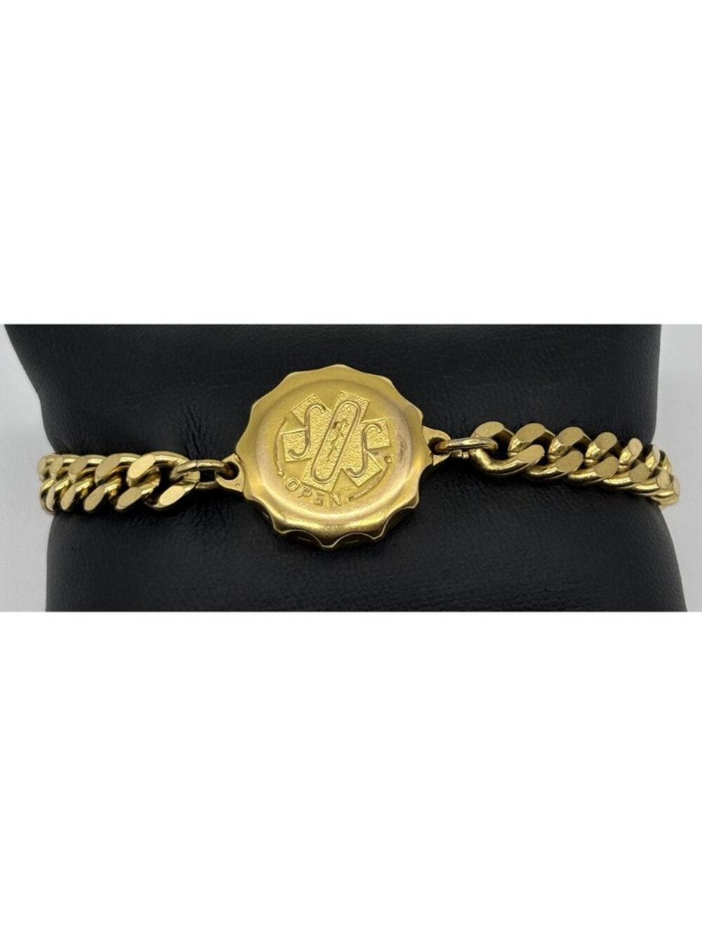 Vintage S.OS. Medical I.D. Bracelet Gold-Tone Stainless Steel Metal, Curb Chain - Picture 3 of 11